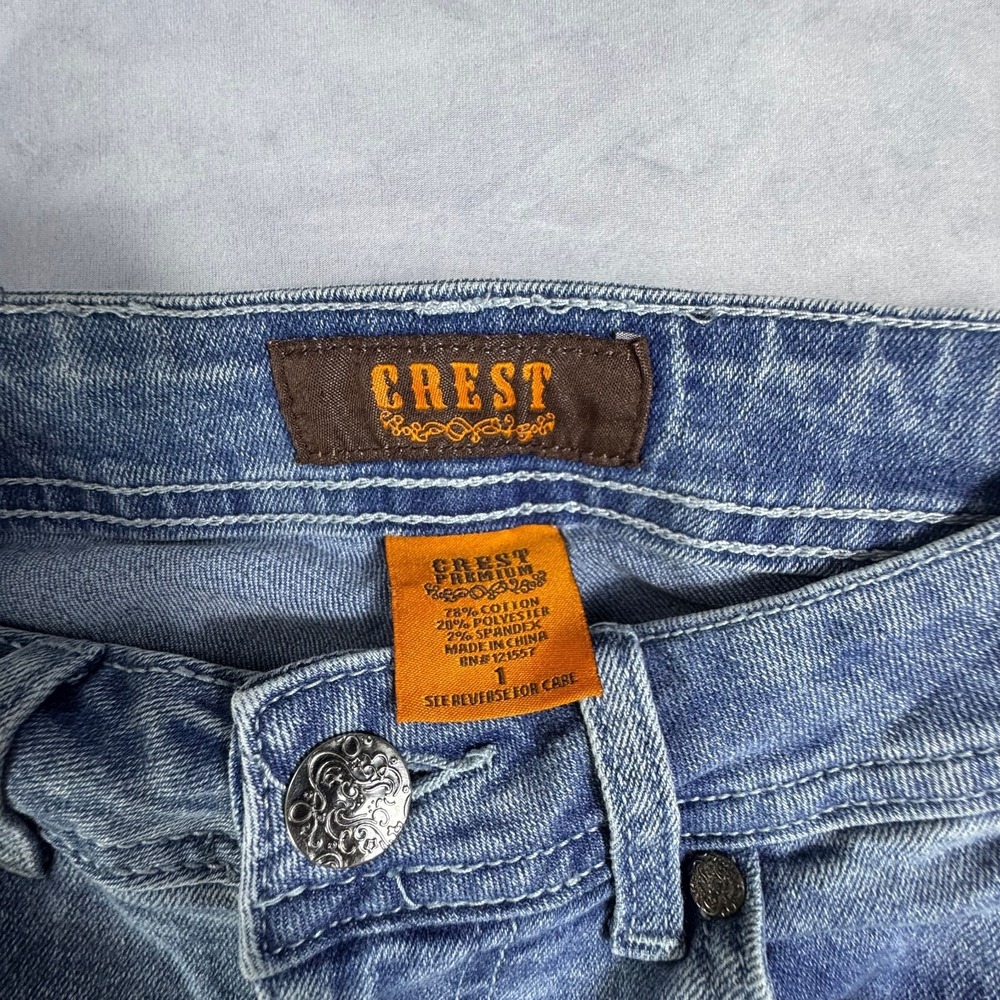 Crest Premium Womens Flared Bootcut Jeans Blue Denim Stretch Whisker 5-Pocket 1 - Picture 15 of 16